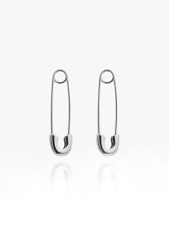 Avril Safety Pin Silver Earrings, SILVER, hi-res image number 0