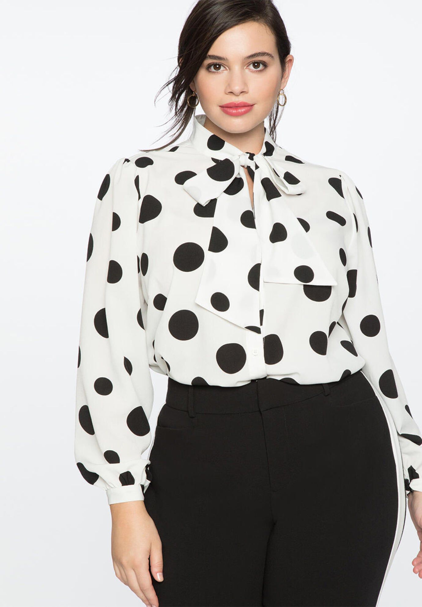 Printed Tie Neck Blouse, SOFT WHITE GROUND, hi-res image number 0