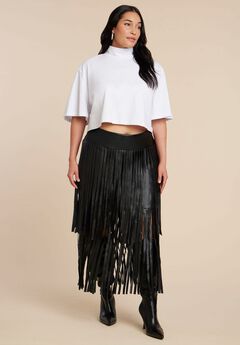 Faux Leather Fringe Skirt