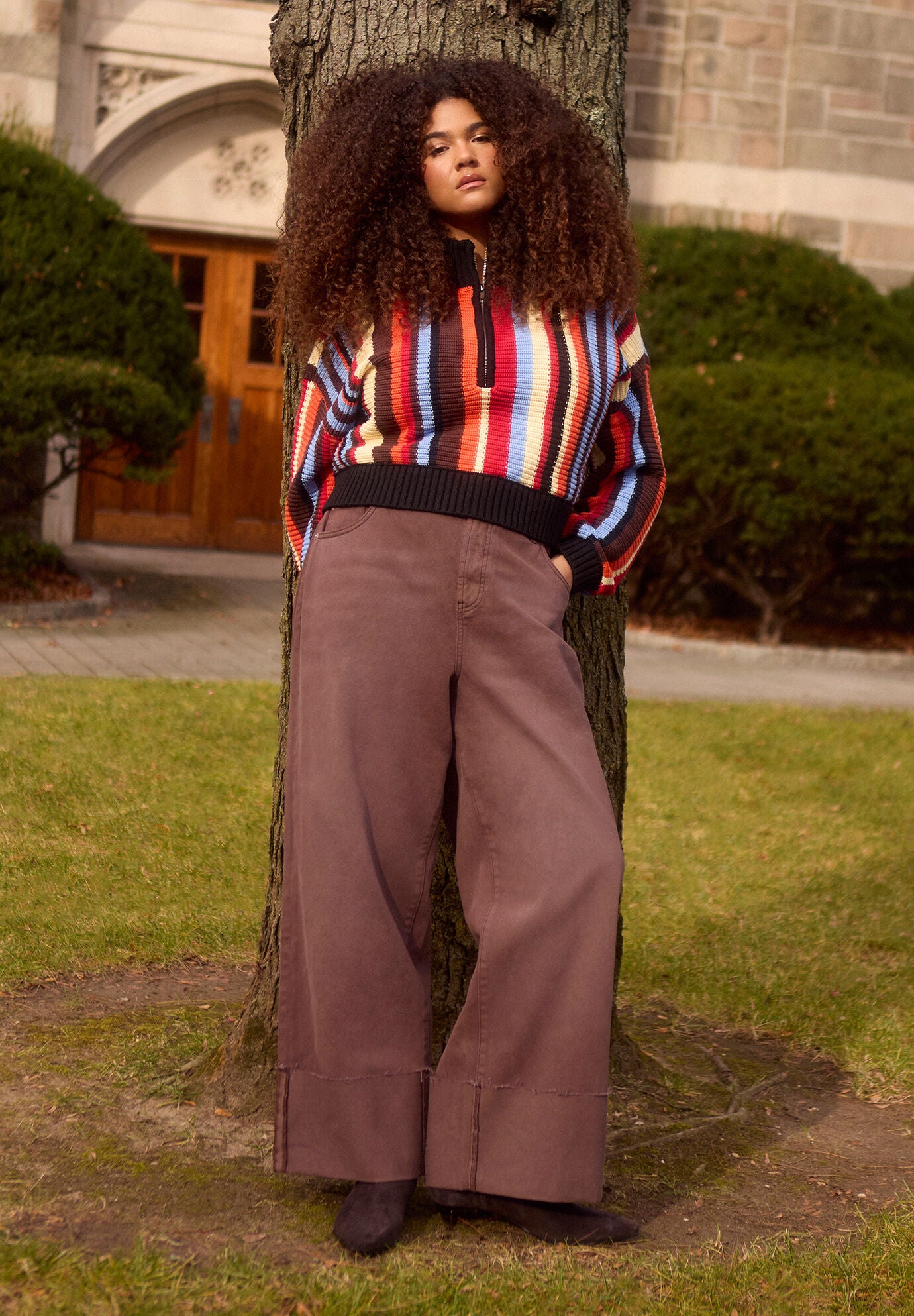 Tall Cuff Jean, BROWN, alternate image number 3