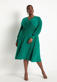 Knot Front Pleated Skirt Dress