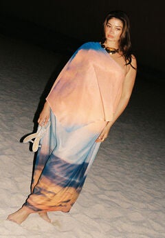 Printed Cape Maxi Dress