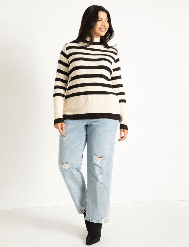 Striped Mock Neck Sweater, , alternate image number null