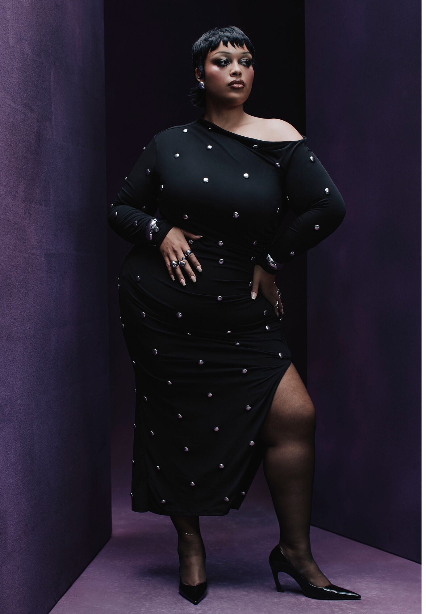 Draped Hardware Fitted Dress, BLACK ONYX, alternate image number 3