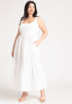 Mixed Fabric Tank Dress
