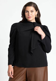 Black Plus Size Puff Sleeve Top