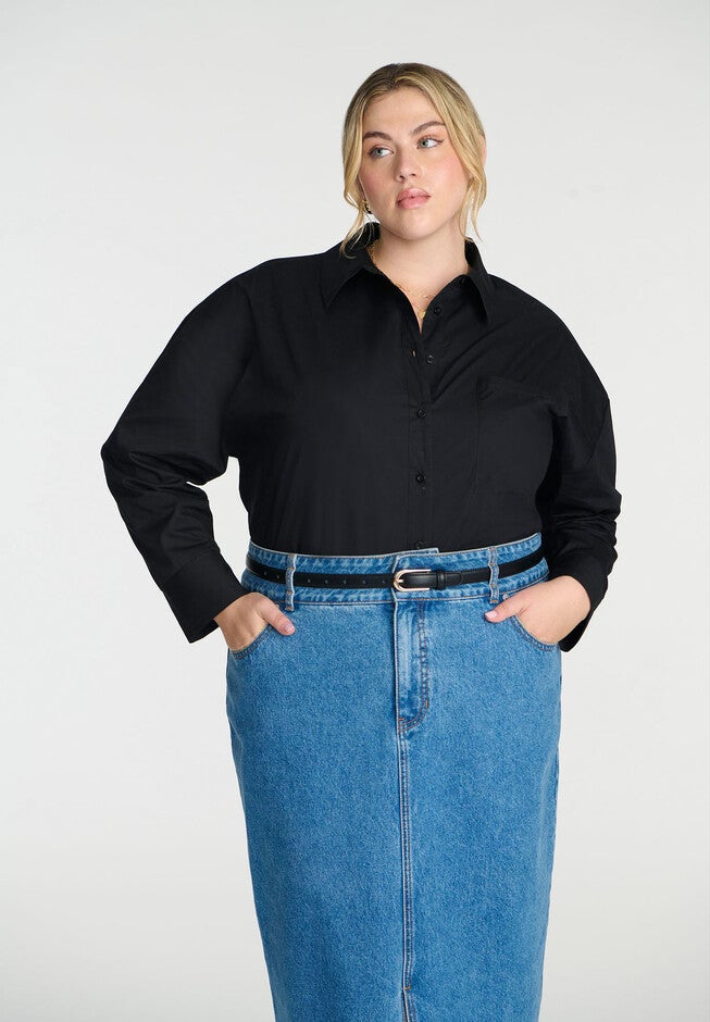 Oversized Button Down Top, BLACK ONYX, hi-res image number null