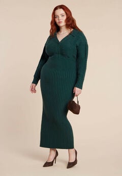 Collared Cinched Sweater Dress