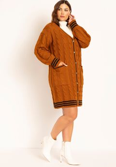 Cardigan Sweater Dress With Stripe Detail