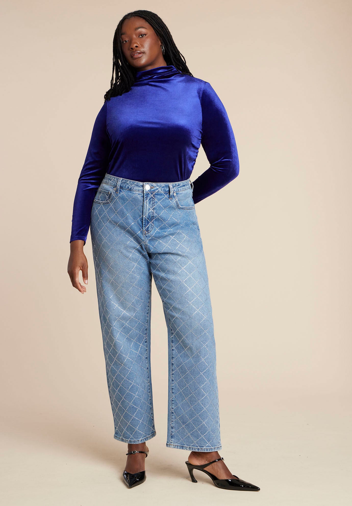 Velvet Mockneck Top, MYSTIC PURPLE, on-hover image number 1