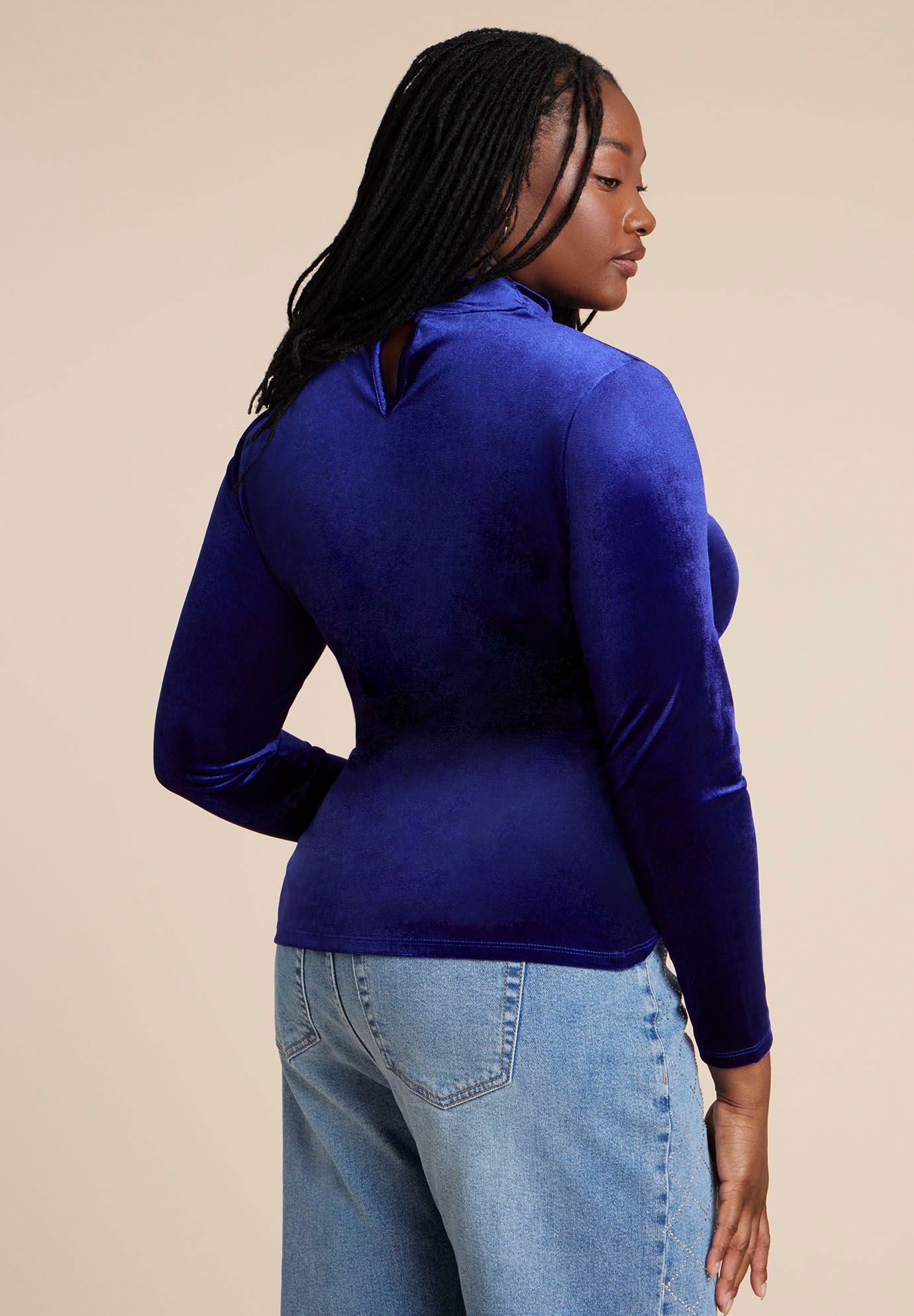 Velvet Mockneck Top, MYSTIC PURPLE, alternate image number 3