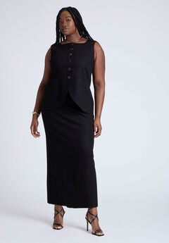 Linen Blend Column Skirt