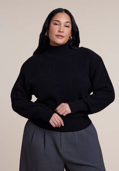 Power Shoulder Mock Neck Sweater