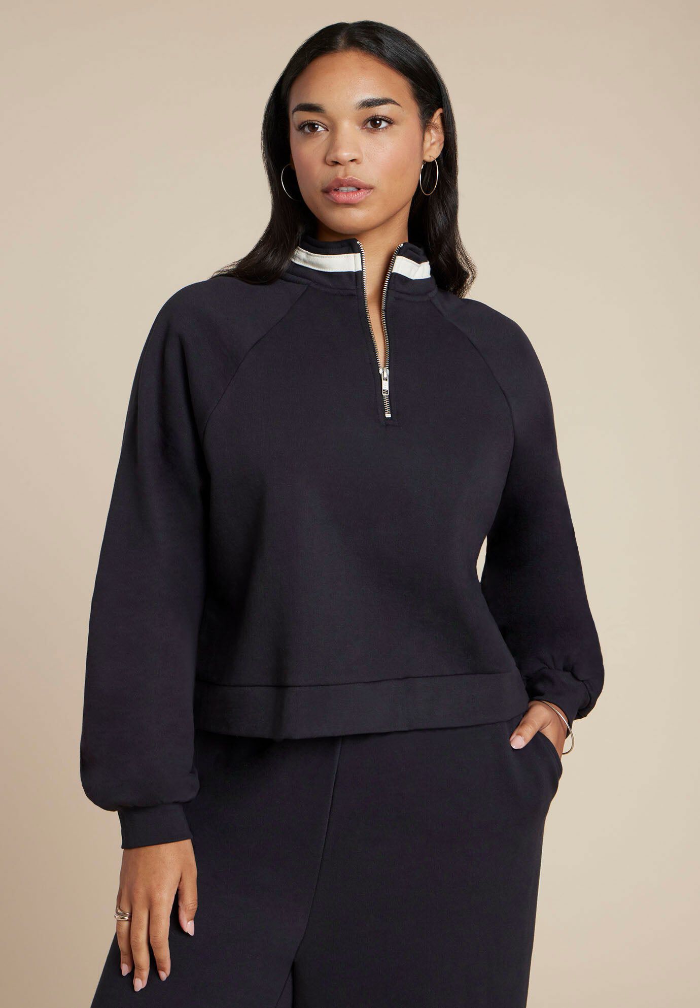 Quarter Zip Stripe Detail Sweatshirt