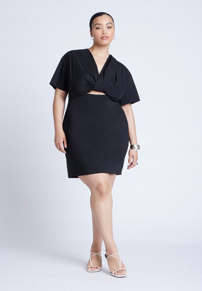 Poplin Twist Mini Dress, BLACK ONYX, hi-res image number null