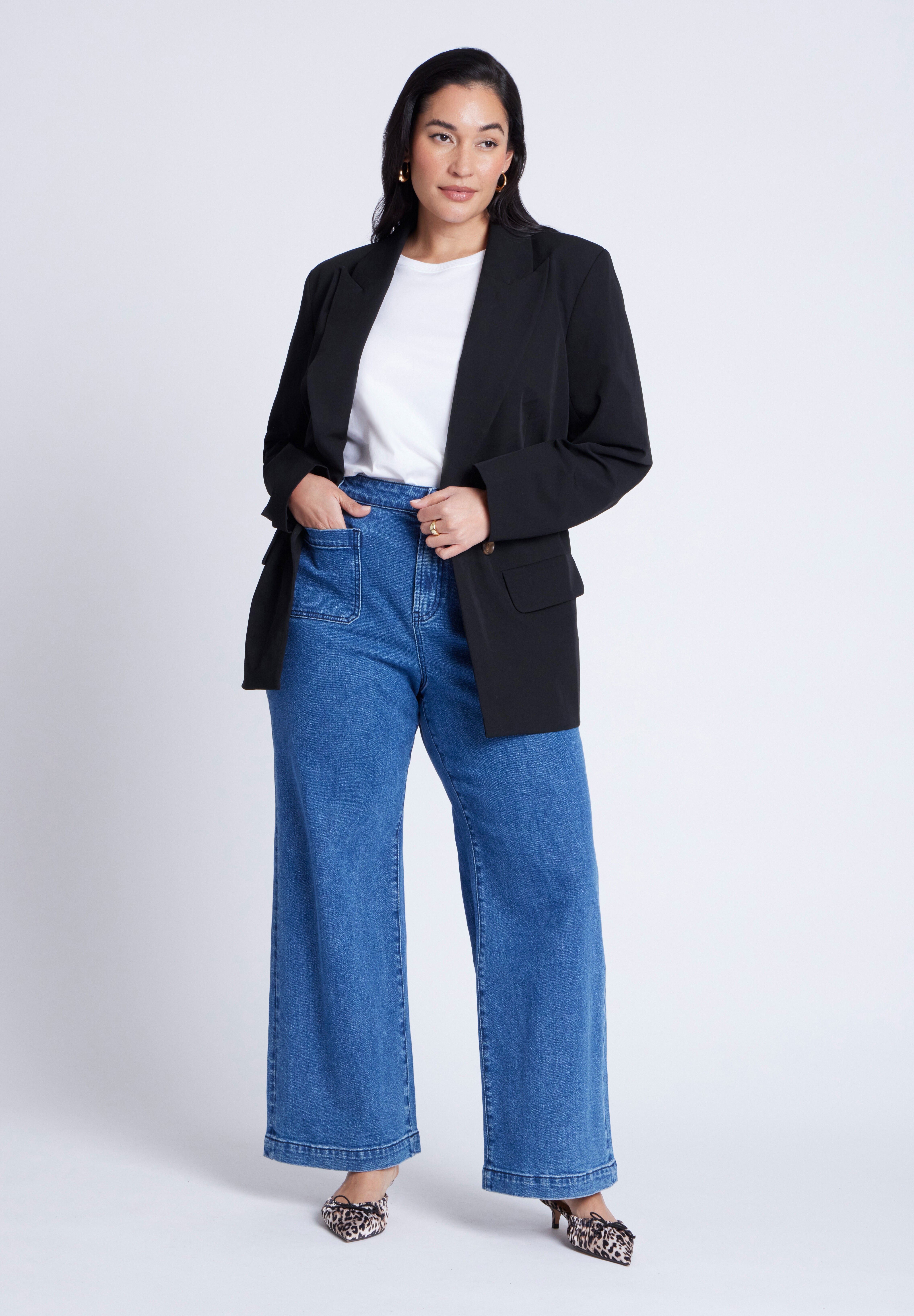 Long Relaxed Blazer, TOTALLY BLACK, on-hover image number 1