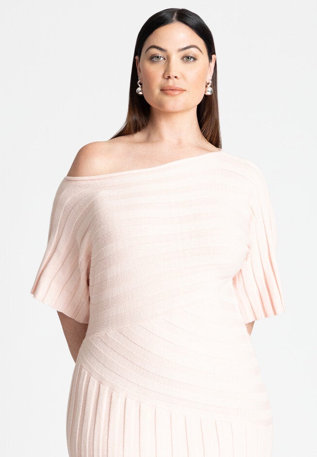 Mixed Directional Rib Midi Dress, SILVER PINK, alternate image number null