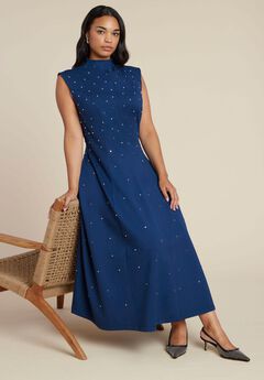 Stud Detail Ponte Midi Dress