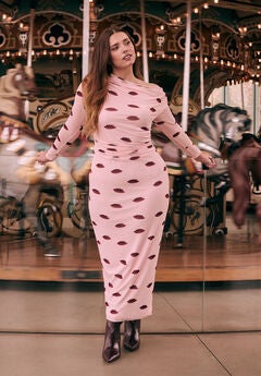 Asym Neck Printed Mesh Dress