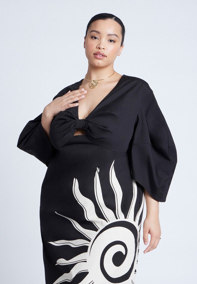 Twist Detail Printed Column Dress, BLAZING SUN, alternate image number null