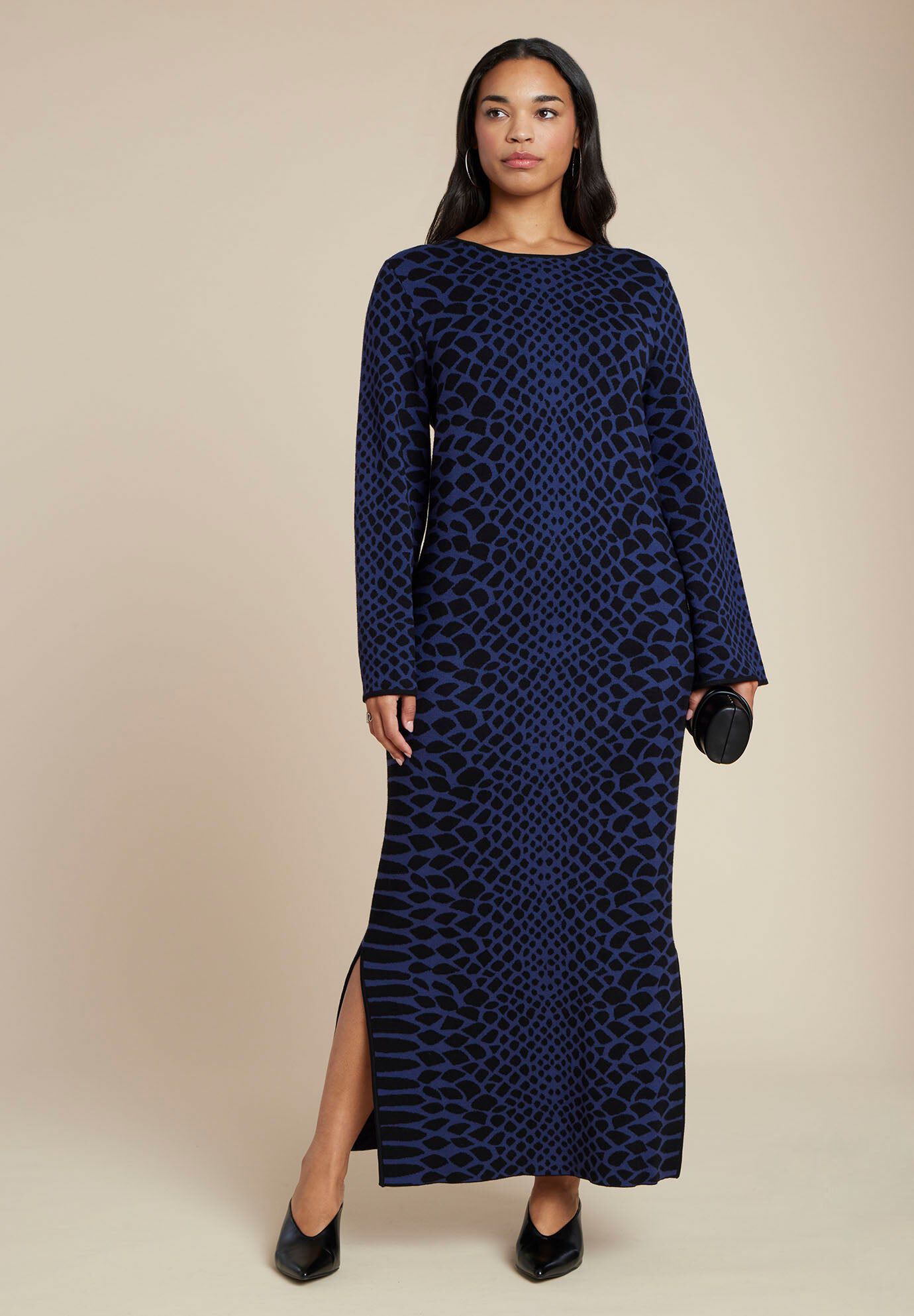 Wide Sleeve Sweater Dress, SNAKE, hi-res image number 0