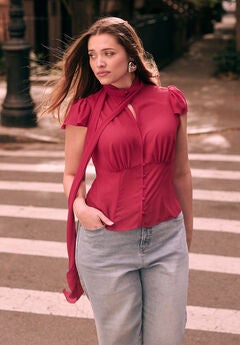 Flutter Sleeve Top With Necktie