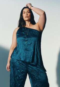 Knotted Asymmetric Crinkle Satin Top