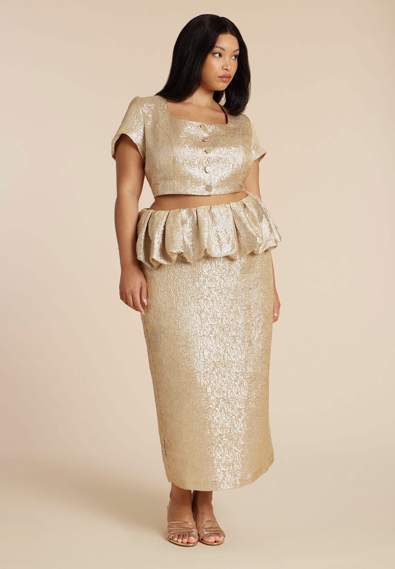 Metallic Skirt With Bubble Peplum
