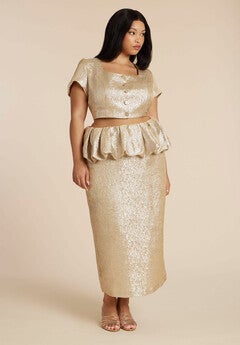 Metallic Skirt With Bubble Peplum