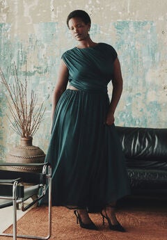Asymmetric Draped Knit Maxi Dress