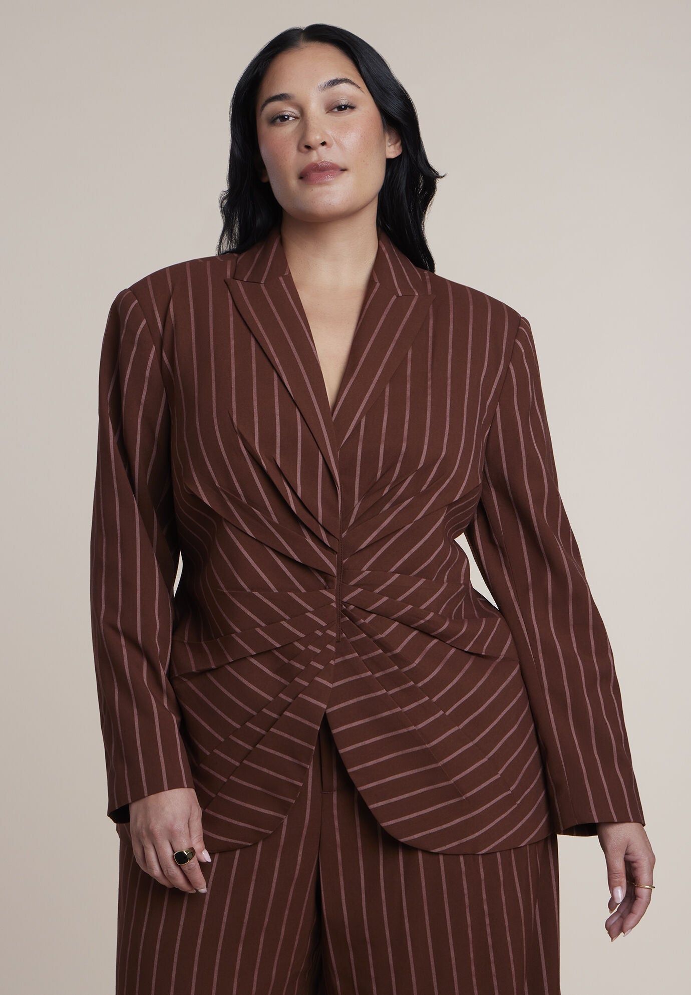 Cinched Waist Striped Blazer