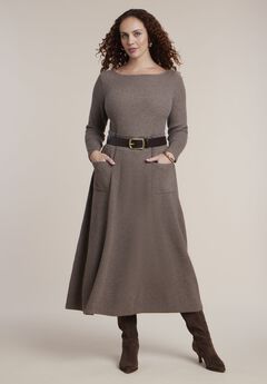Belted Ribbed Sweater Maxi Dress