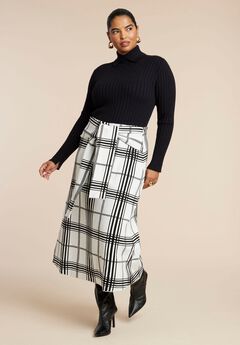 Plaid Midi Sweater Skirt With Sleeve Ties