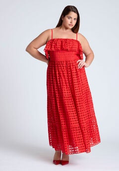 Ruffle Bodice Eyelet Maxi Dress