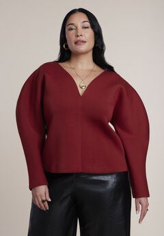 Round Sleeve V-Neck Top