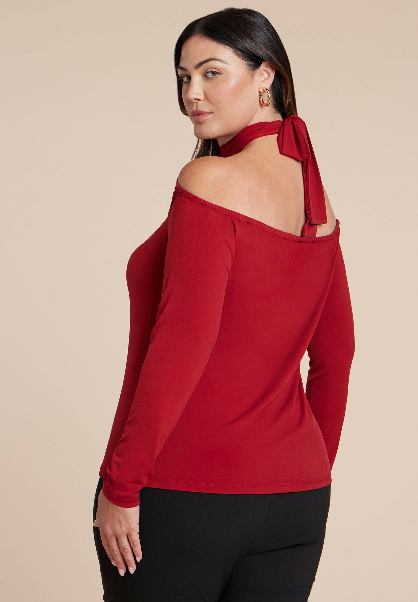 Cross Front Cut Out Top, RED DAHLIA, alternate image number 2