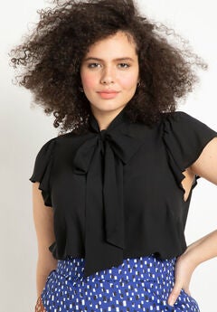 Flutter Sleeve Tie Neck Blouse
