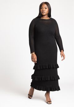 Crochet Open Stitch Maxi Dress With Ruffles