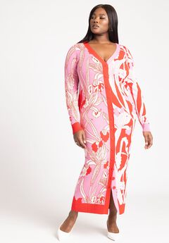 Intarsia Two Tone Cardigan Dress
