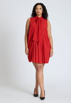 Pleated Bow Neck Mini Dress