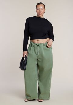 Drawstring Waist Lightweight Wide-Leg Jean