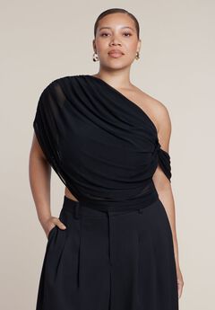 Semi-Sheer Twisted One-Shoulder Top