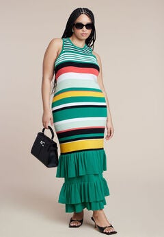 Stripe & Ruffle Sweater Dress