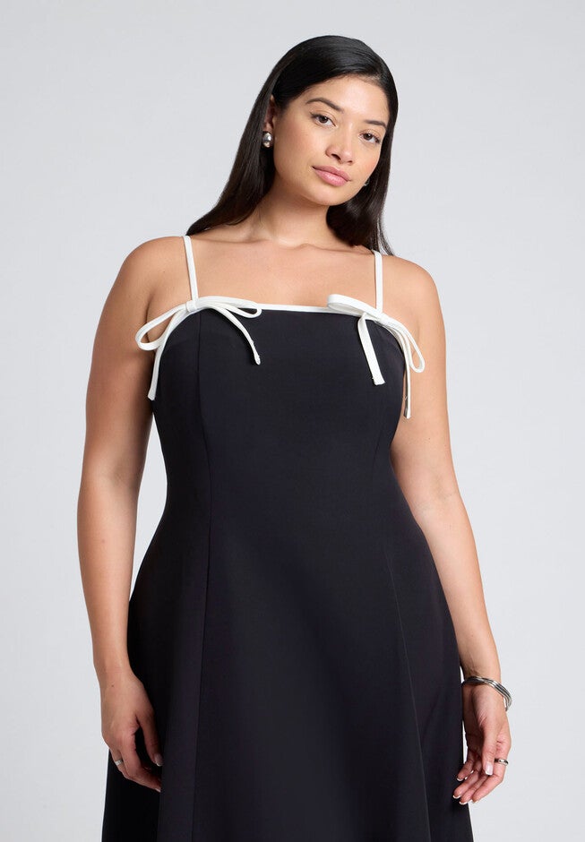 Bow Straps Maxi Flare Dress, BLACK ONYX, alternate image number null