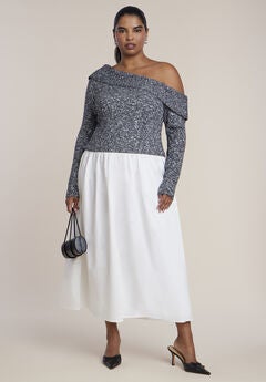 Off The Shoulder Mixed-Media Maxi Dress