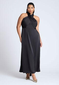 Plus Size Satin Halter Dress