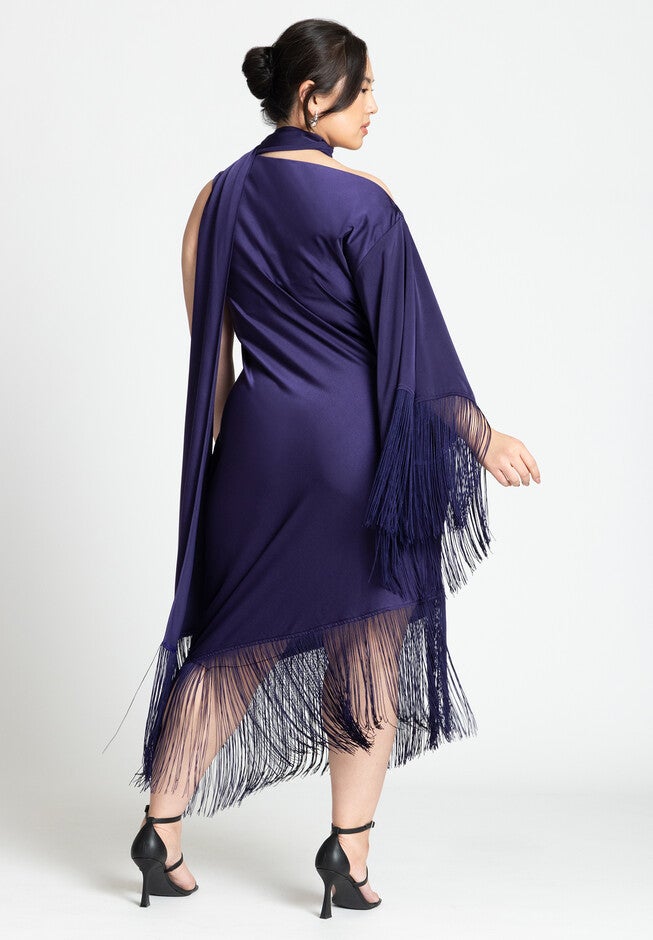 Scarf Neck Fringe Dress, PARACHUTE PURPLE, alternate image number null