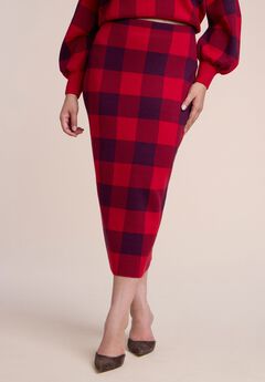 Plaid Intarsia Sweater Midi Skirt