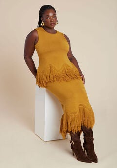 Fringe Hem Sweater Skirt