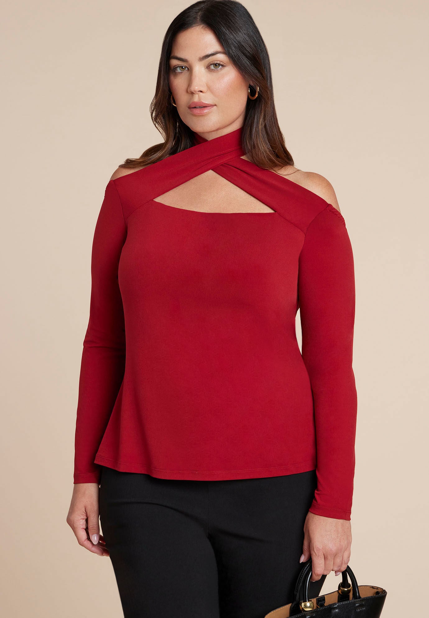 Cross Front Cut Out Top, RED DAHLIA, on-hover image number 1